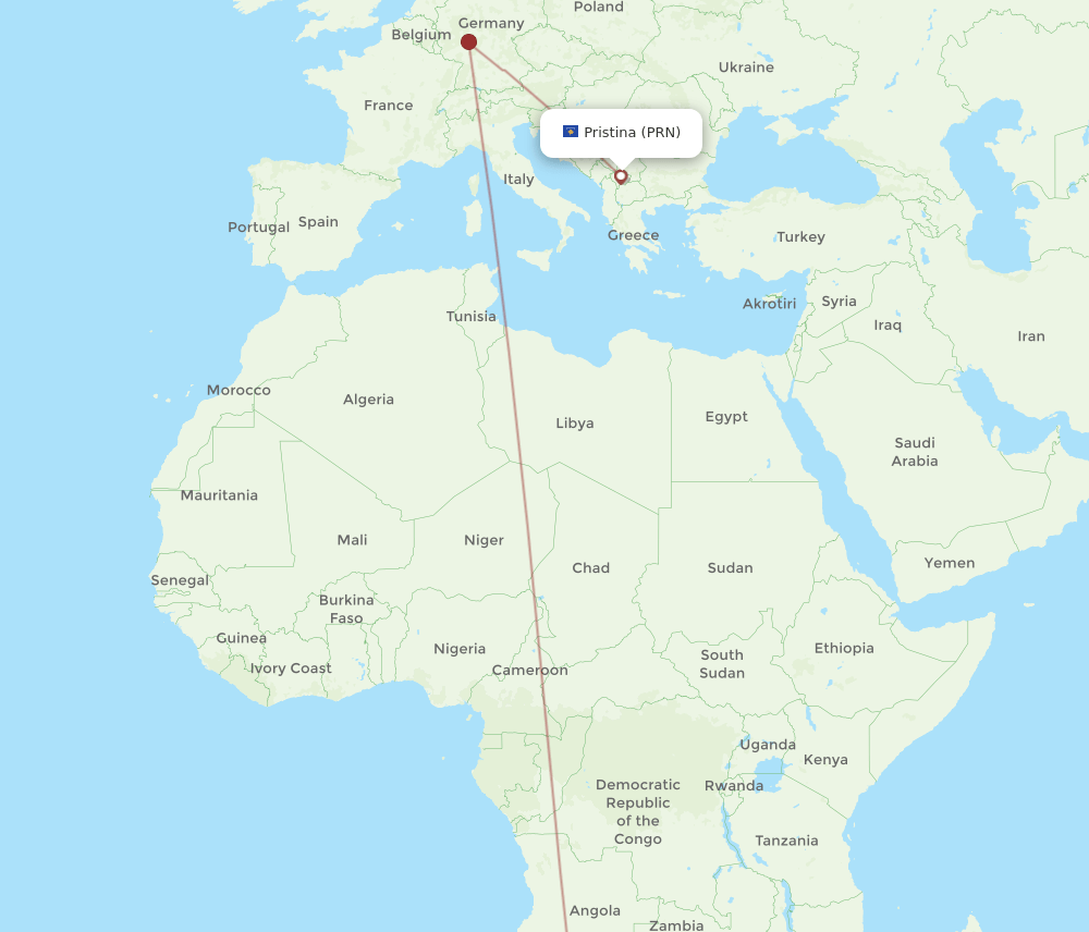 PRN to WDH flights and routes map
