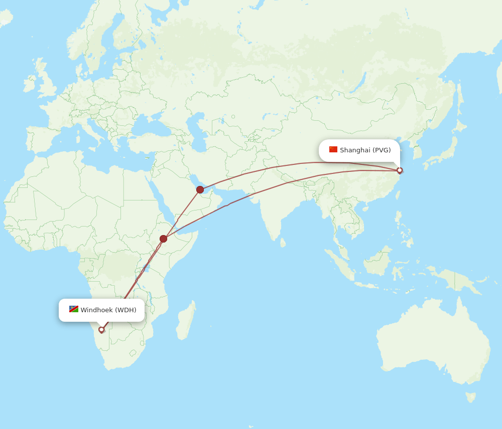 WDH-PVG flight routes