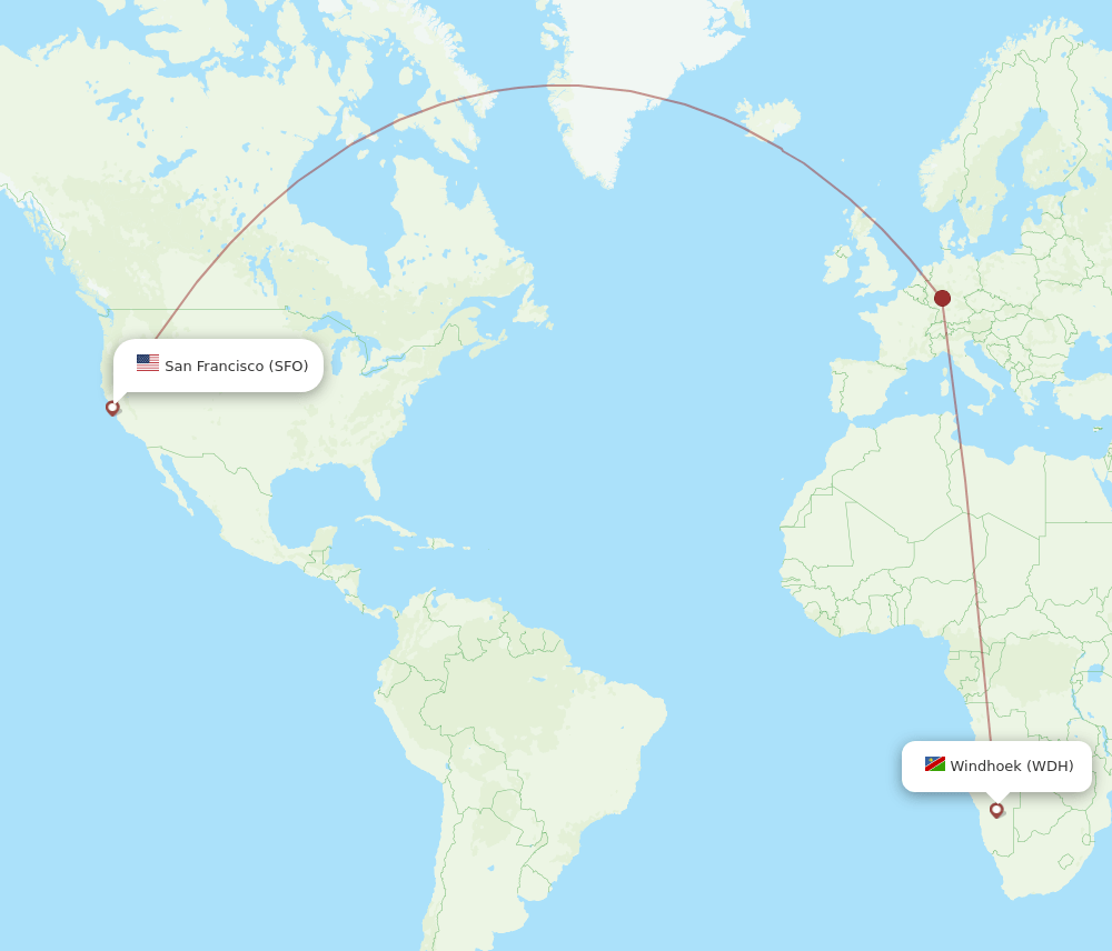 SFO to WDH flights and routes map