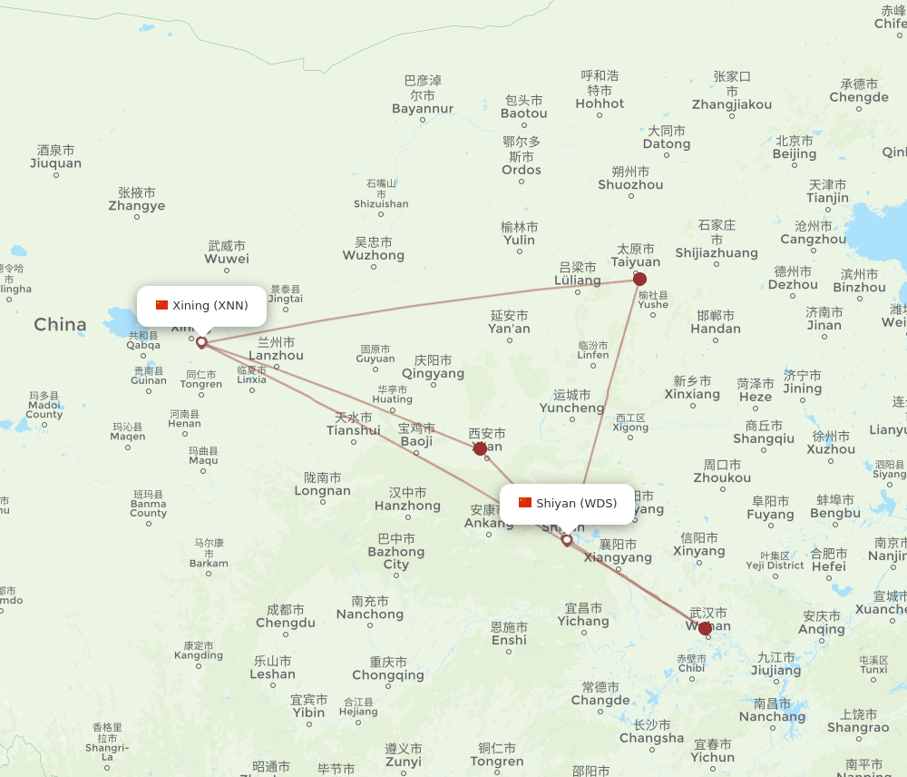 WDS to XNN flights and routes map