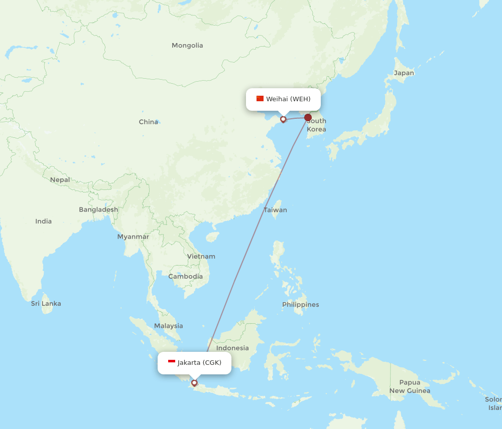 WEH-CGK flight routes