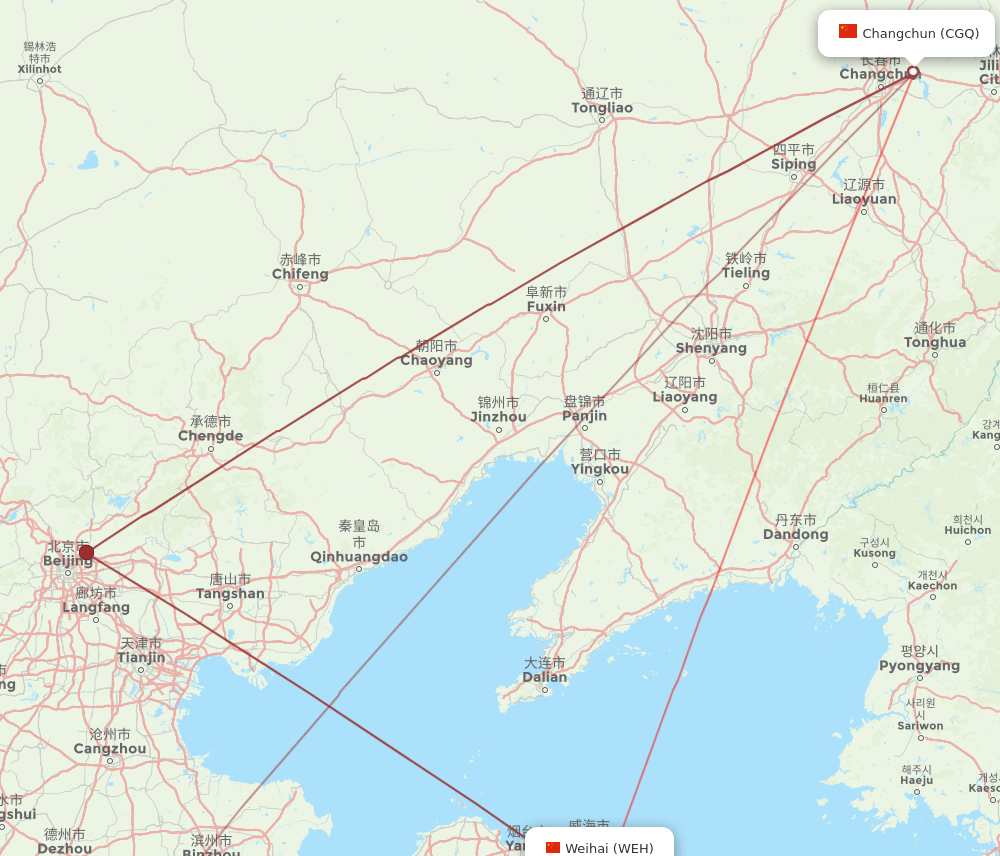 WEH-CGQ flight routes
