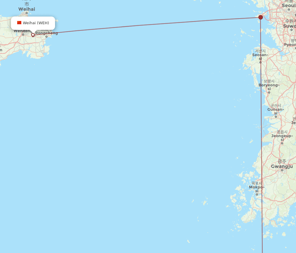 WEH to CJU flights and routes map