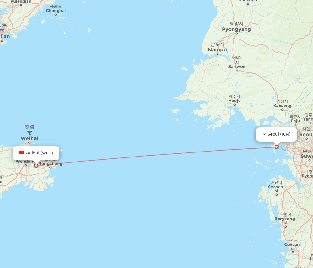 WEH to ICN flights and routes map