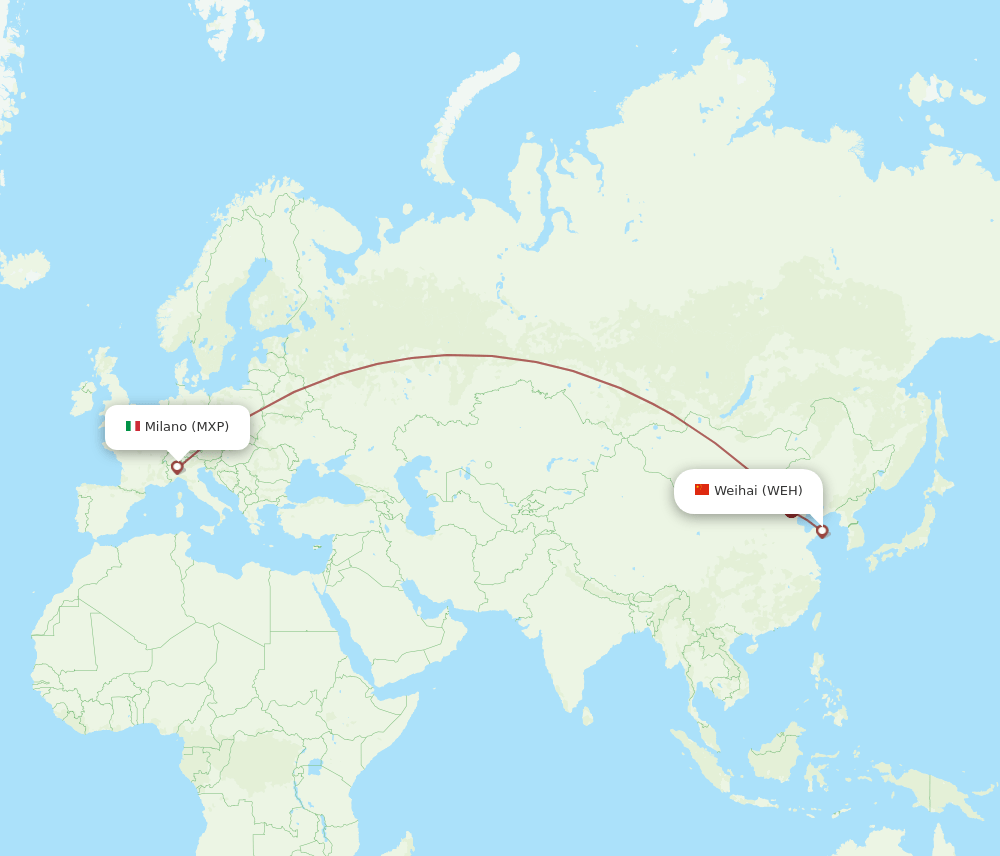 MXP to WEH flights and routes map