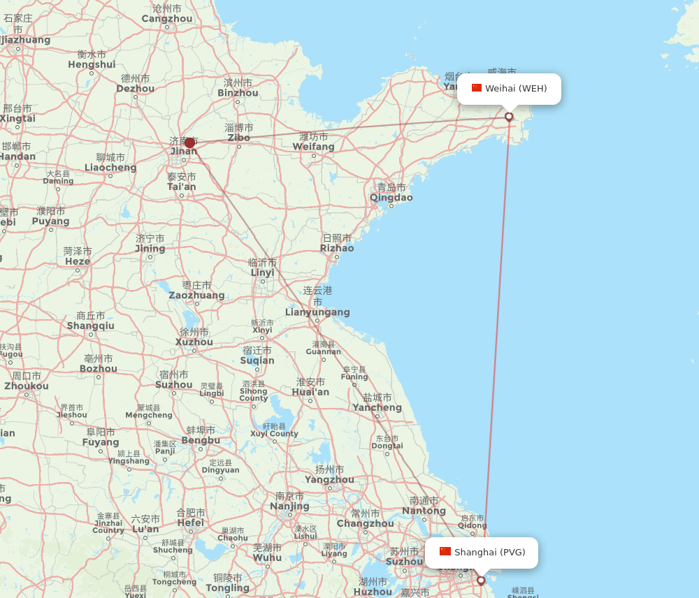 WEH-PVG flight routes