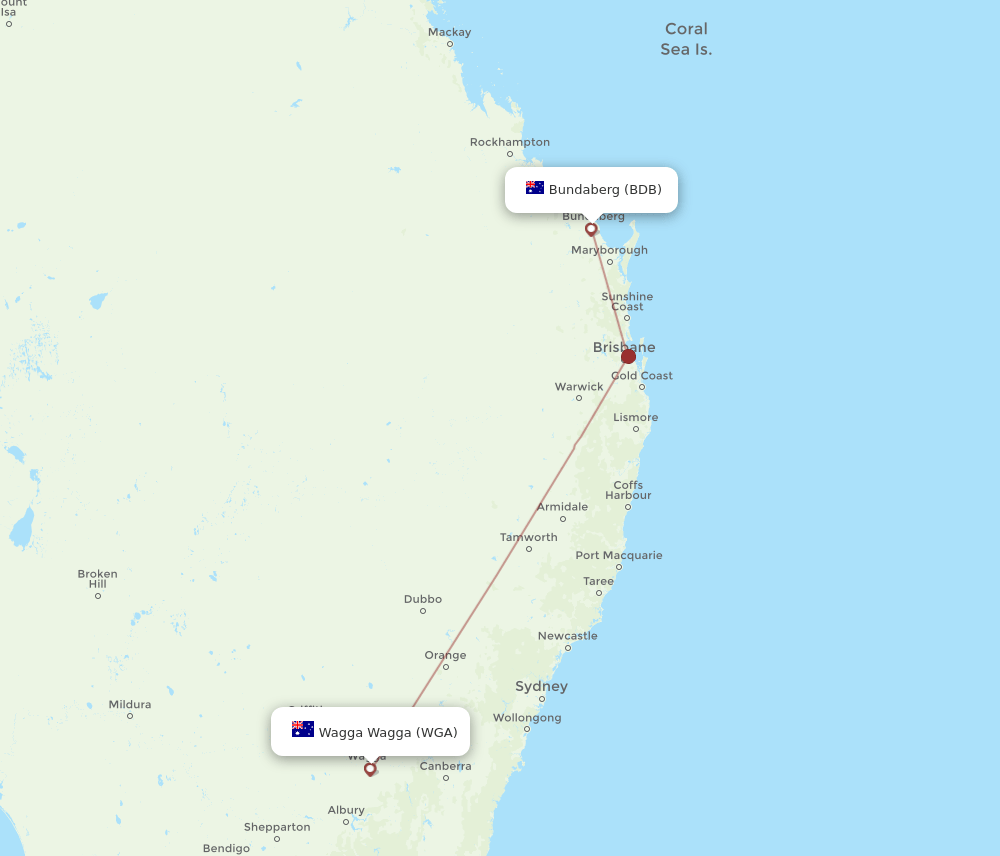 WGA to BDB flights and routes map