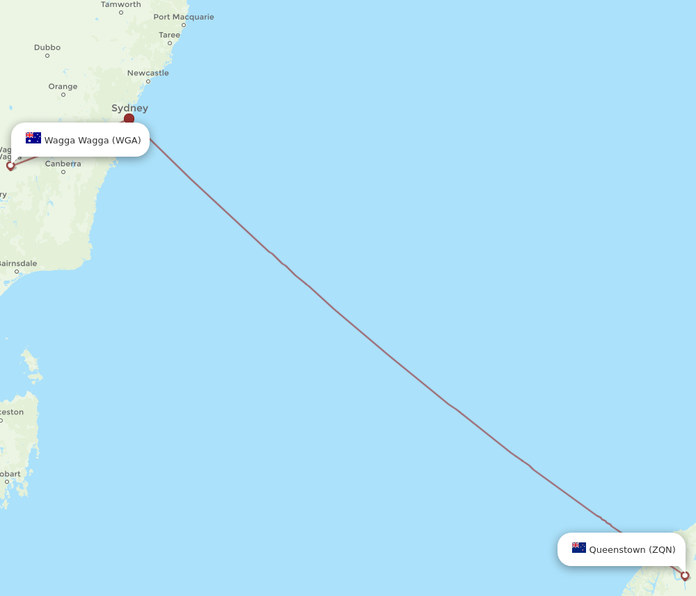 Queenstown - Wagga Wagga route map and flight paths
