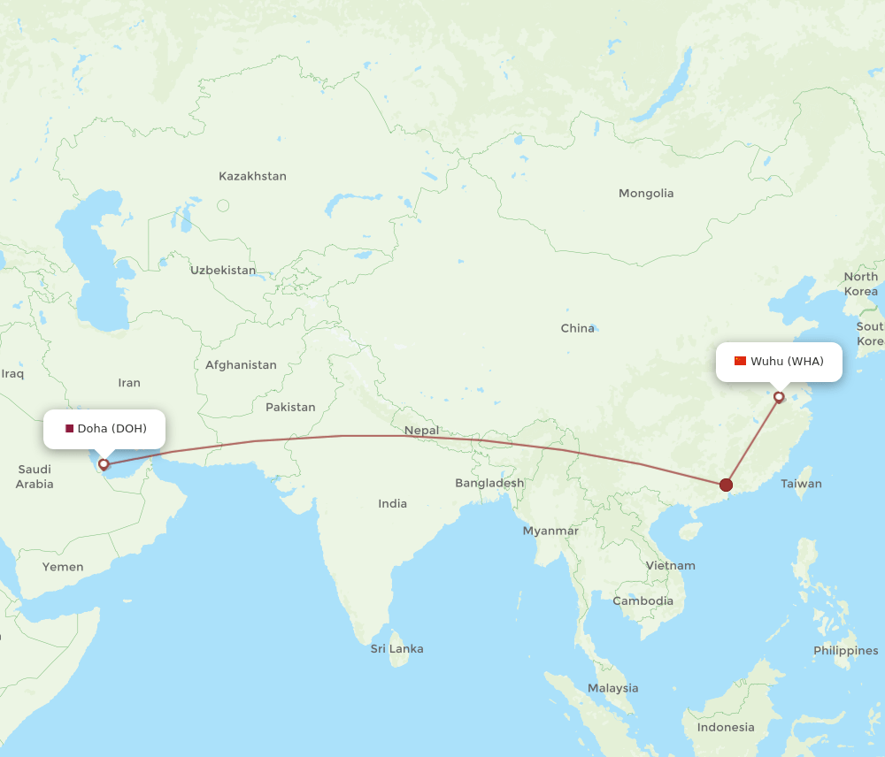 DOH to WHA flights and routes map