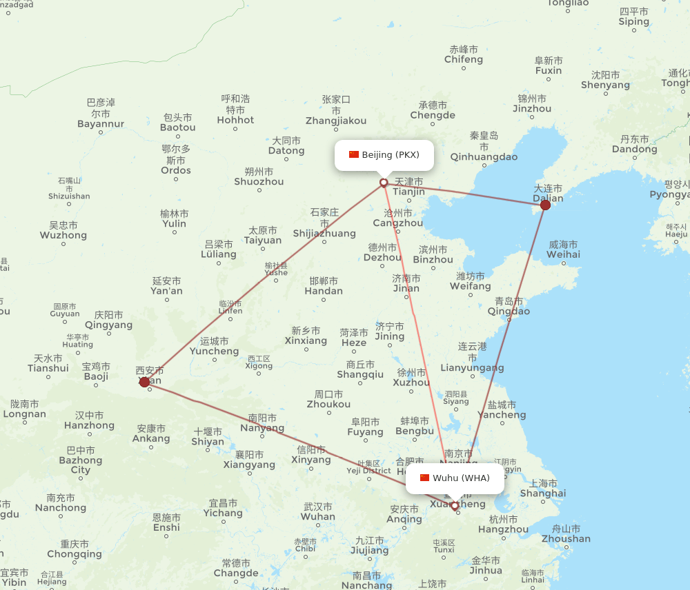 WHA-PKX flight routes