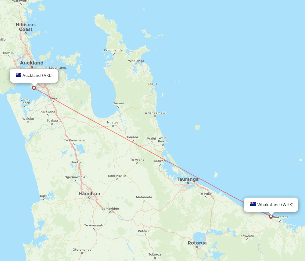 Whakatane - Auckland route map and flight paths