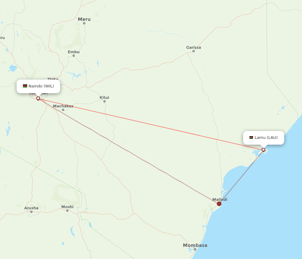 WIL to LAU flights and routes map