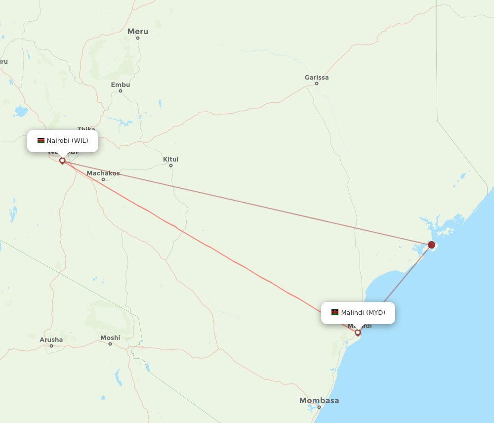 WIL to MYD flights and routes map