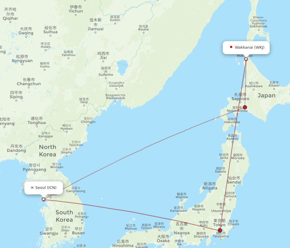 WKJ-ICN flight routes