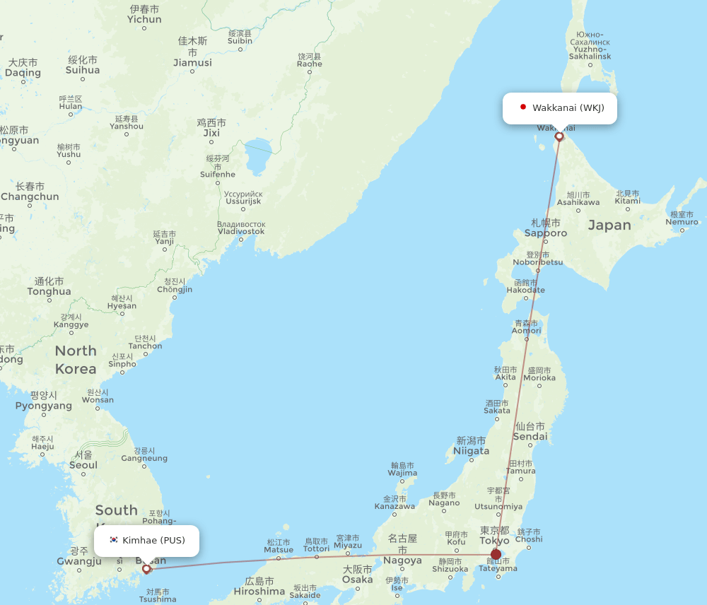 WKJ-PUS flight routes