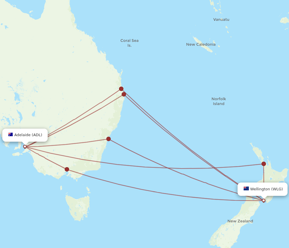 WLG to ADL flights and routes map