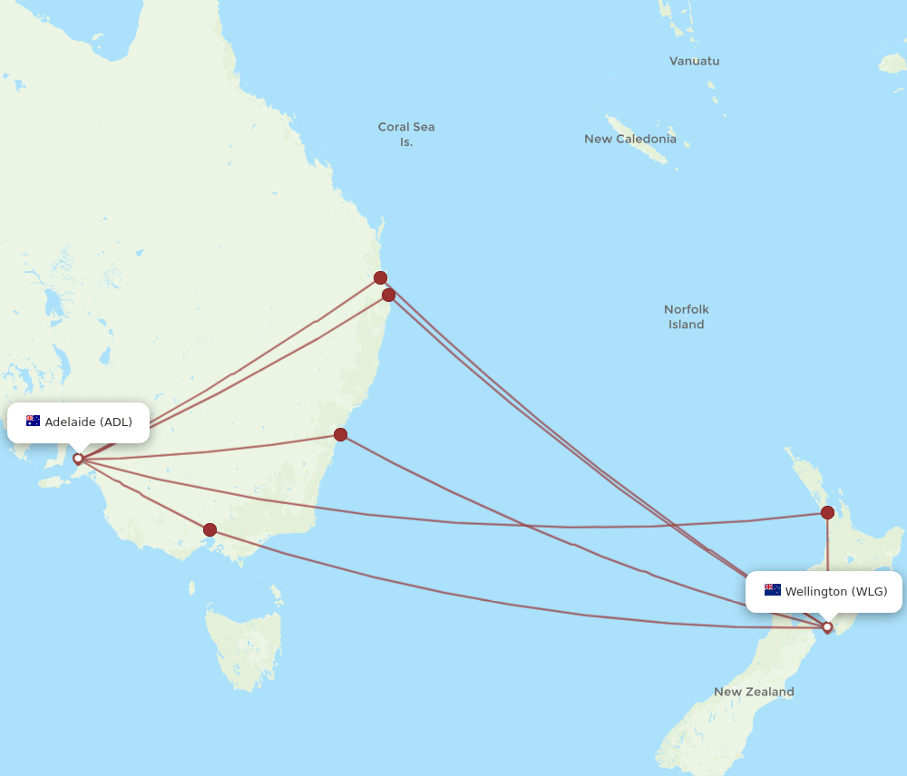 WLG-ADL flight routes