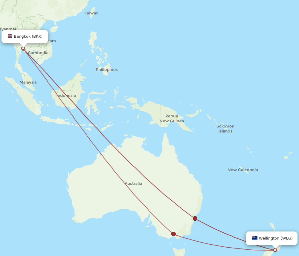 WLG-BKK flight routes