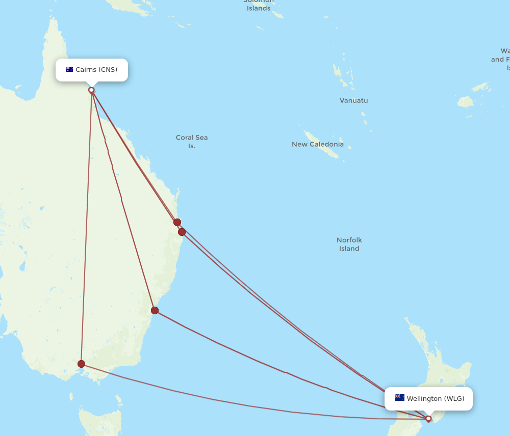 WLG to CNS flights and routes map