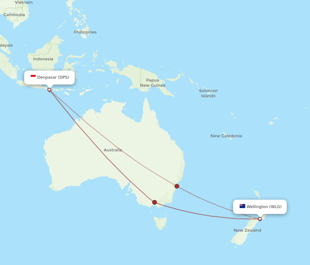WLG to DPS flights and routes map