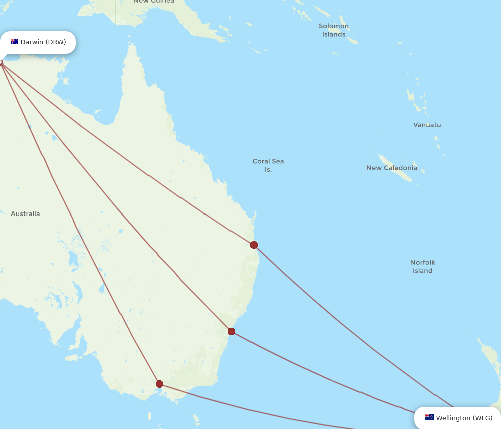 WLG to DRW flights and routes map