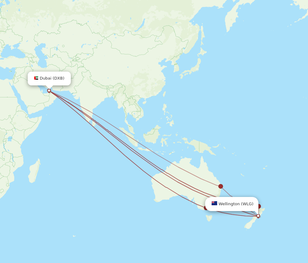 WLG to DXB flights and routes map