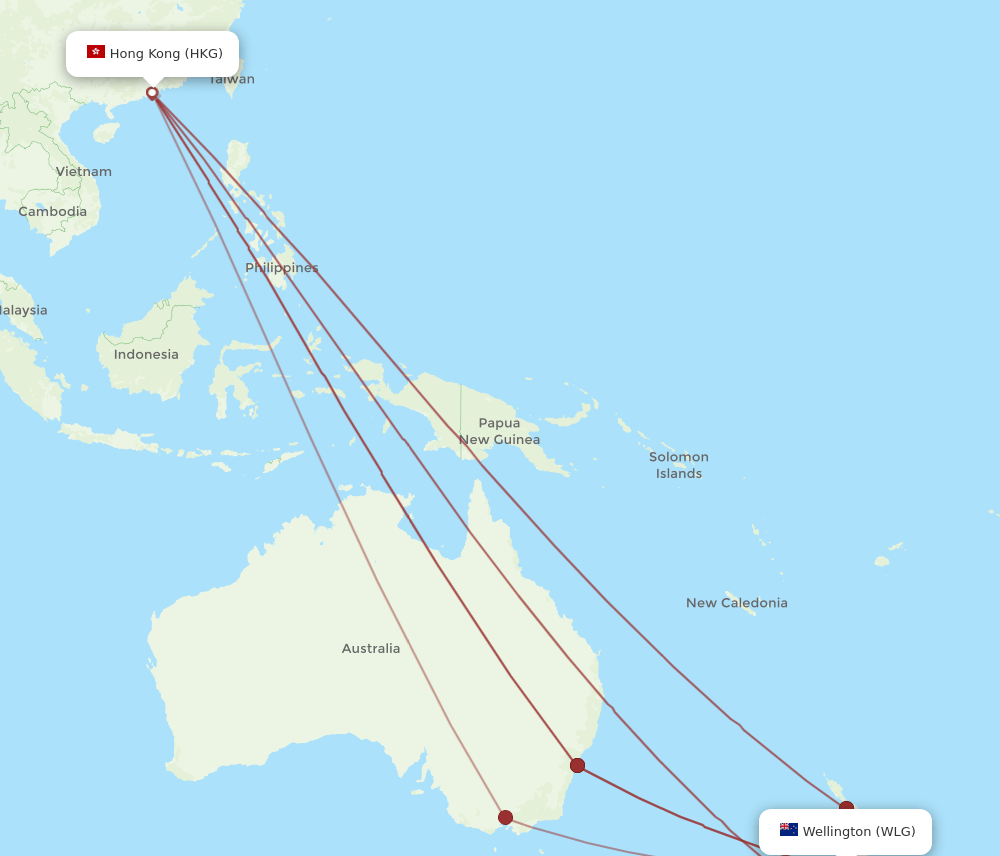 WLG-HKG flight routes