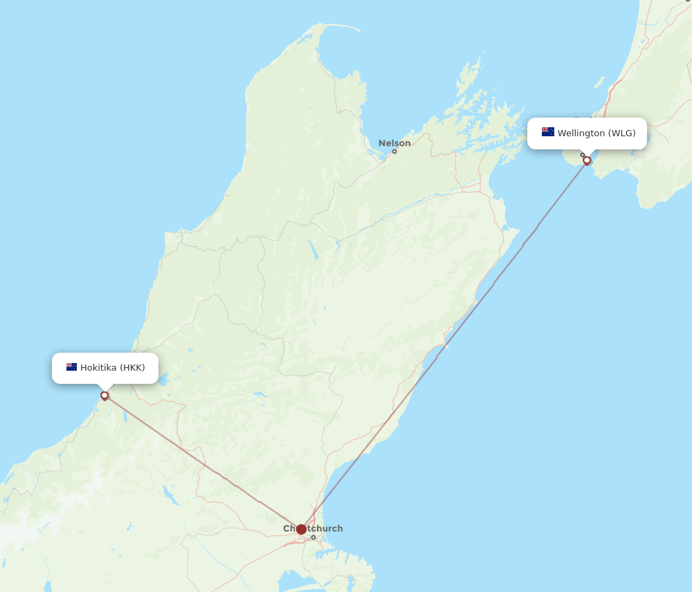 WLG to HKK flights and routes map