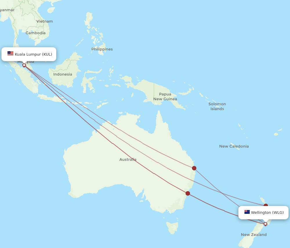 WLG-KUL flight routes
