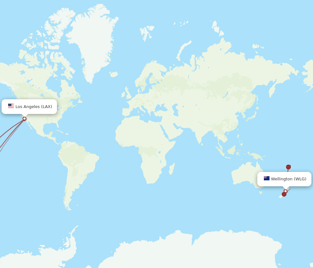 WLG-LAX flight routes