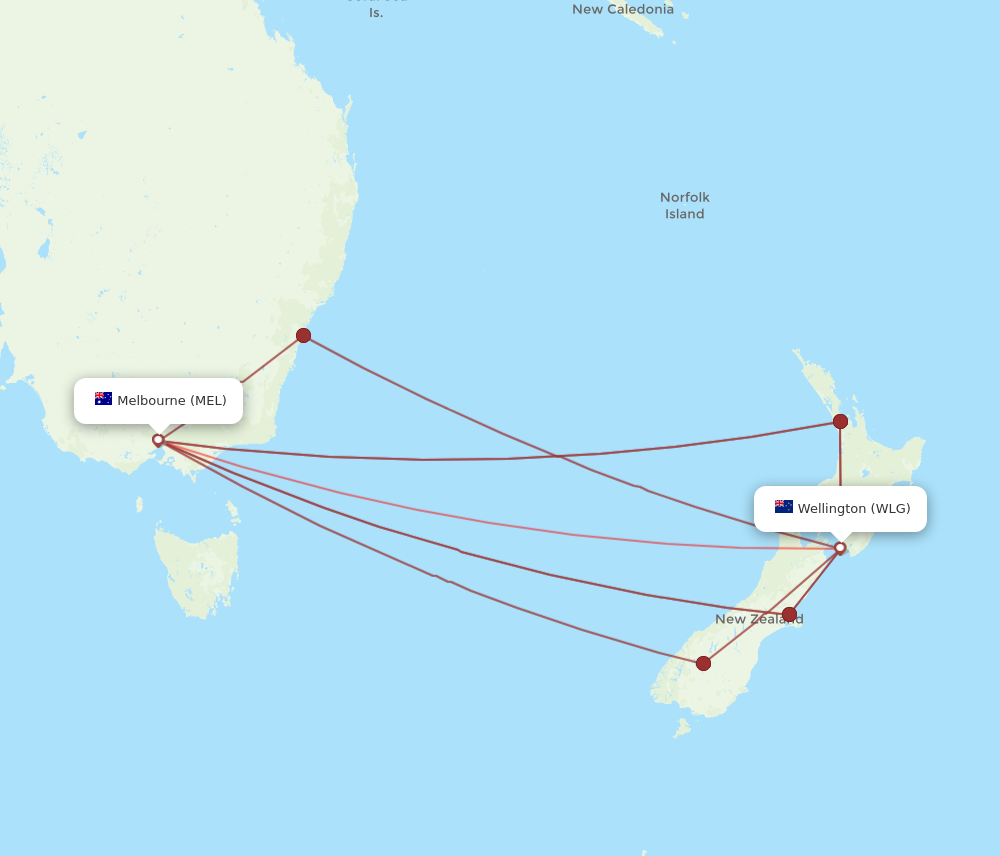 WLG to MEL flights and routes map