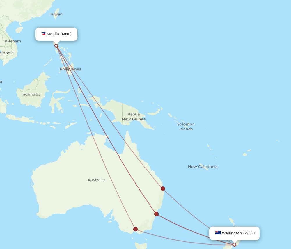WLG to MNL flights and routes map