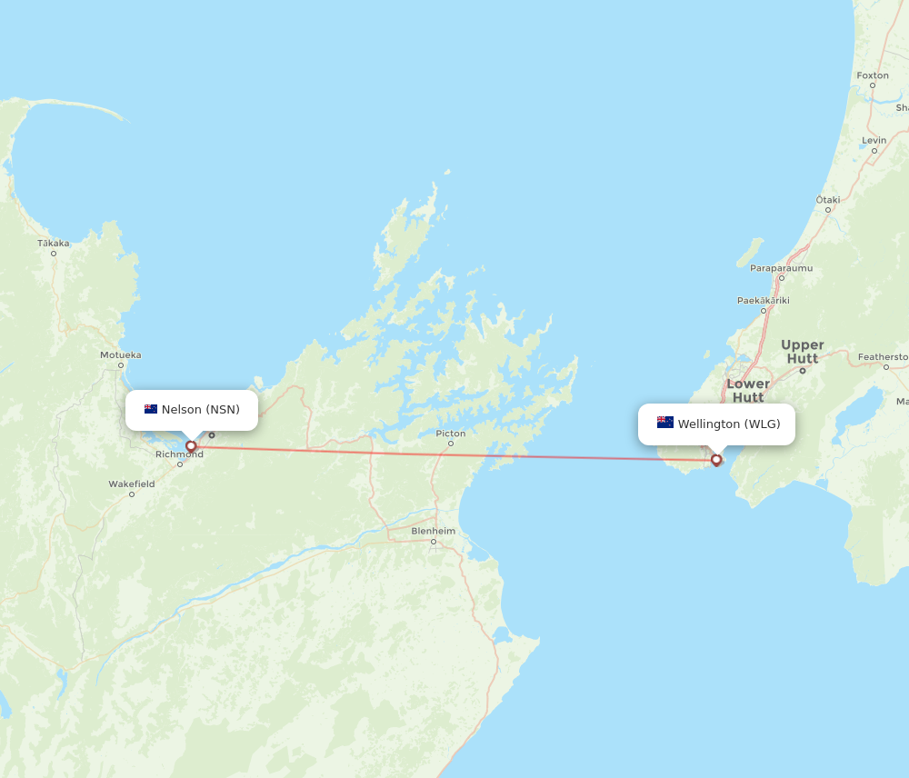 WLG to NSN flights and routes map