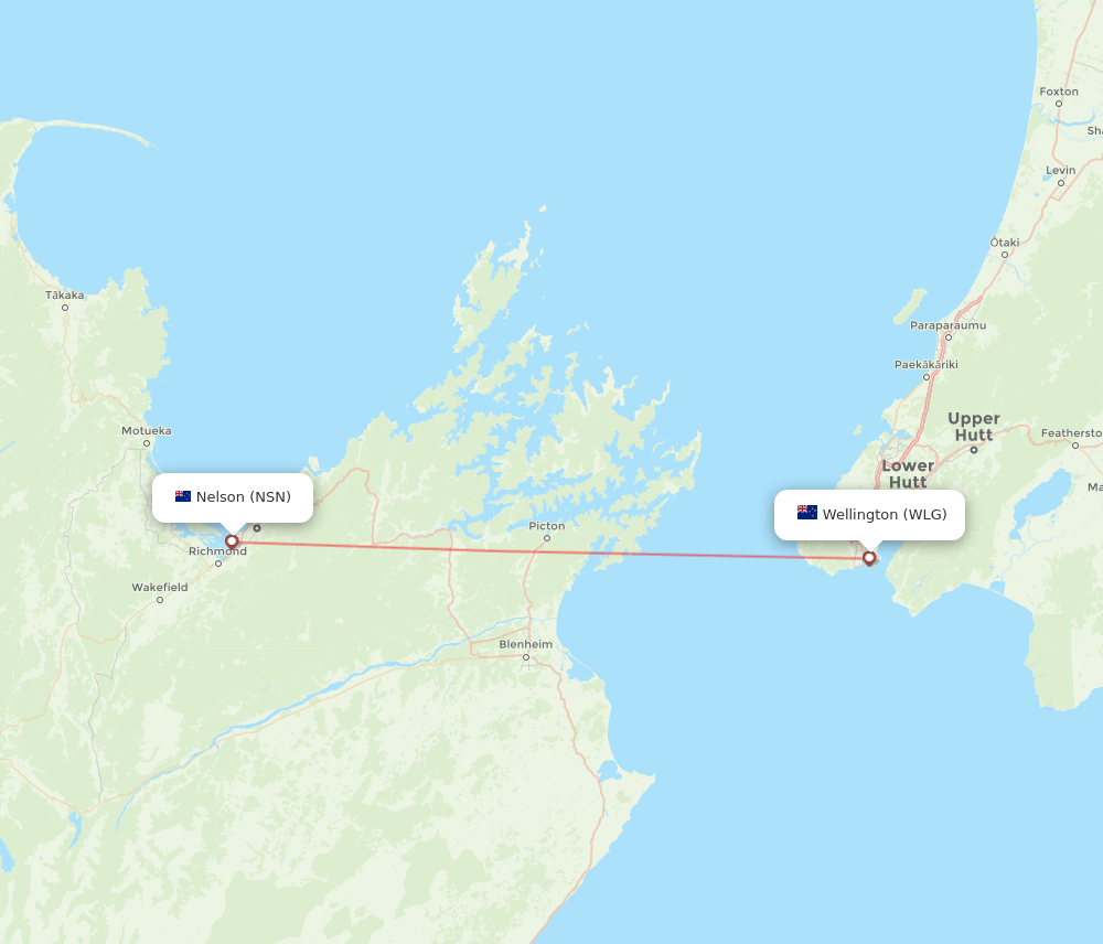 WLG-NSN flight routes