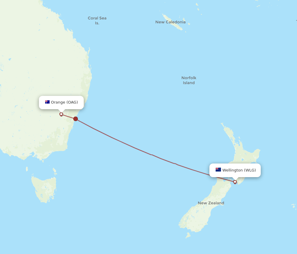 WLG-OAG flight routes