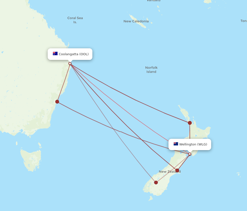WLG to OOL flights and routes map
