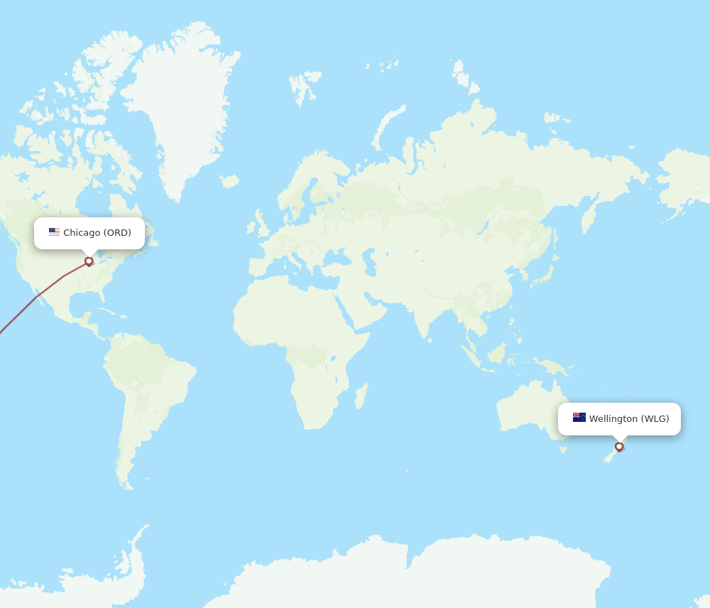 Wellington - Chicago route map and flight paths
