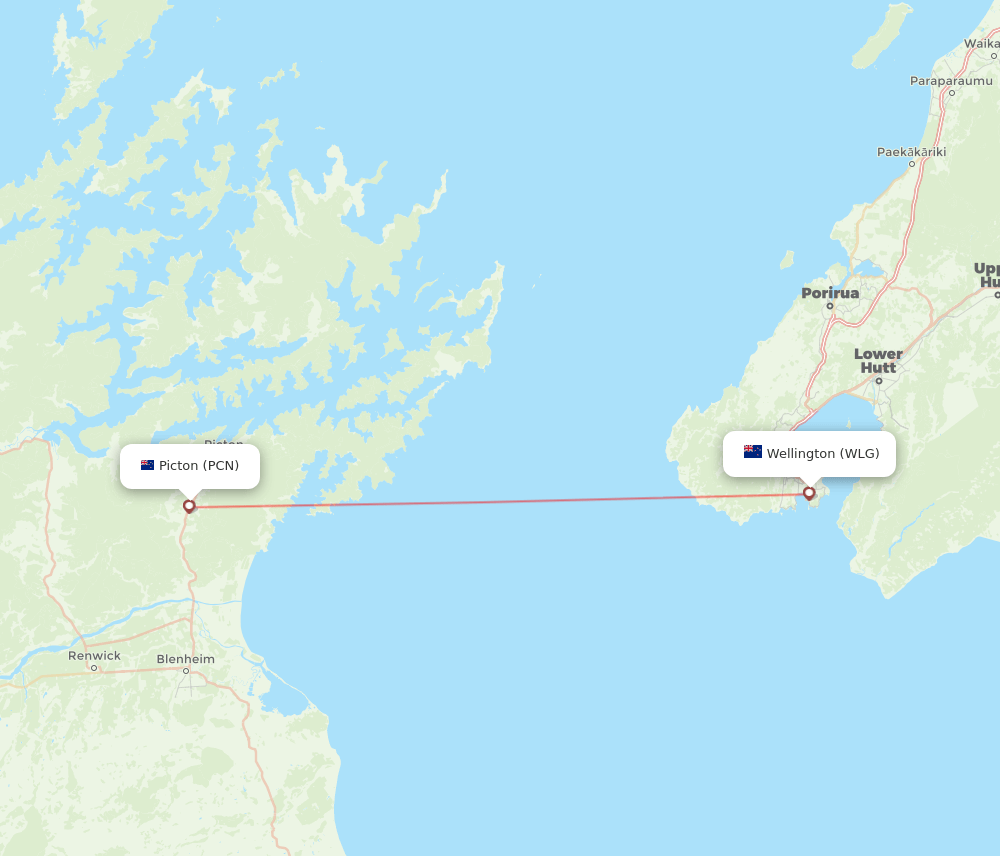 Wellington - Picton route map and flight paths