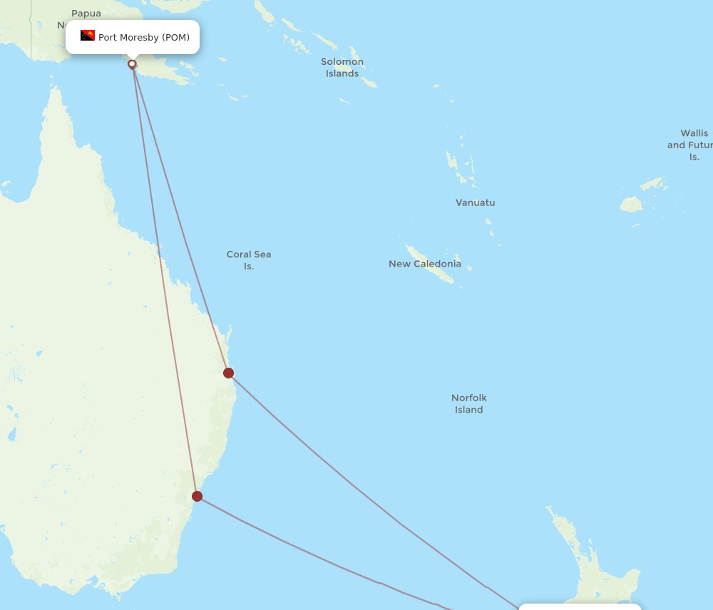 WLG to POM flights and routes map