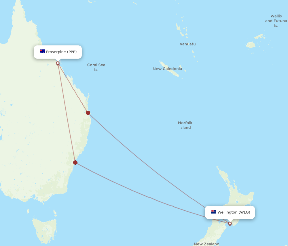 WLG to PPP flights and routes map