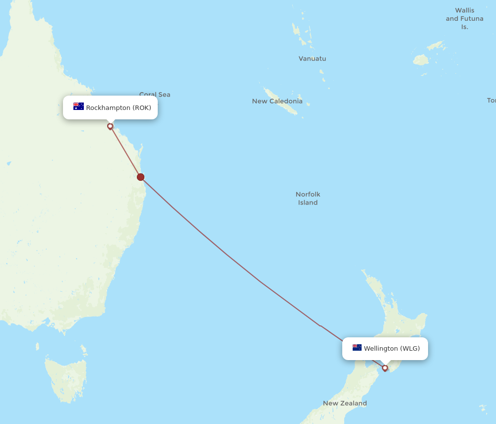 ROK to WLG flights and routes map