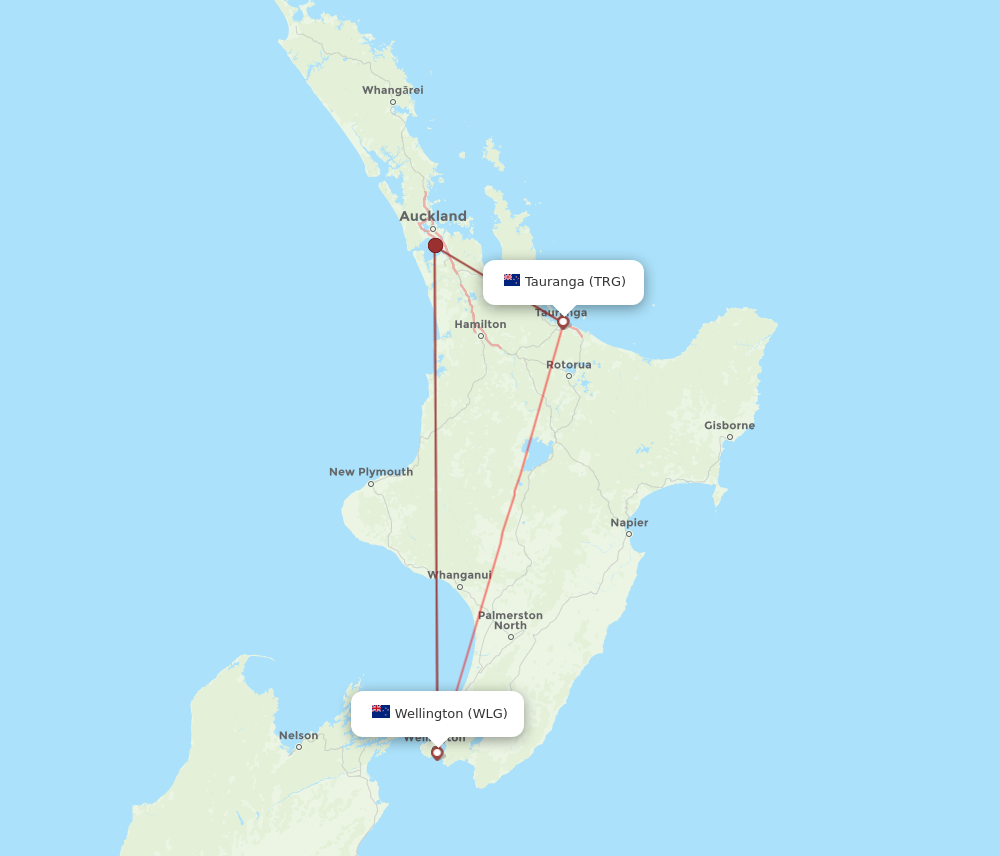 WLG to TRG flights and routes map