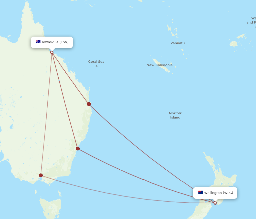 WLG to TSV flights and routes map
