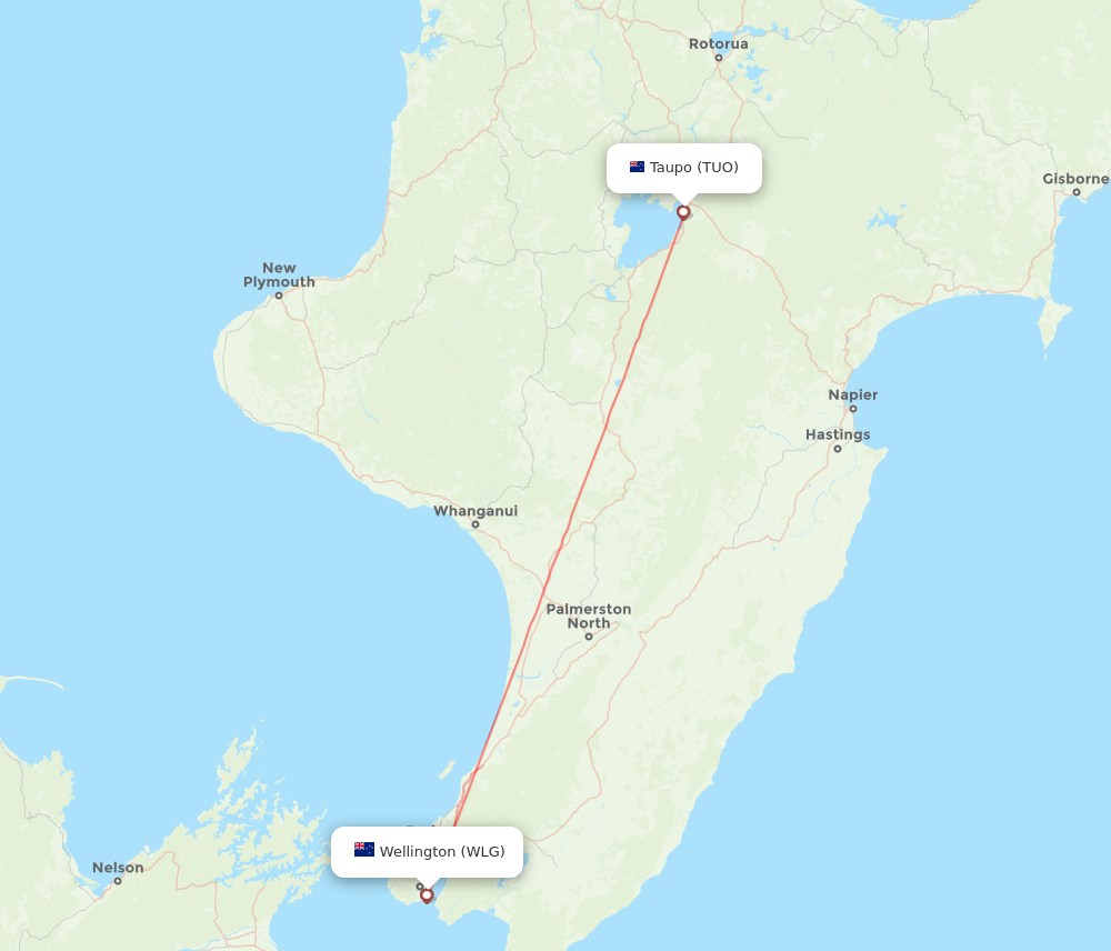 WLG to TUO flights and routes map