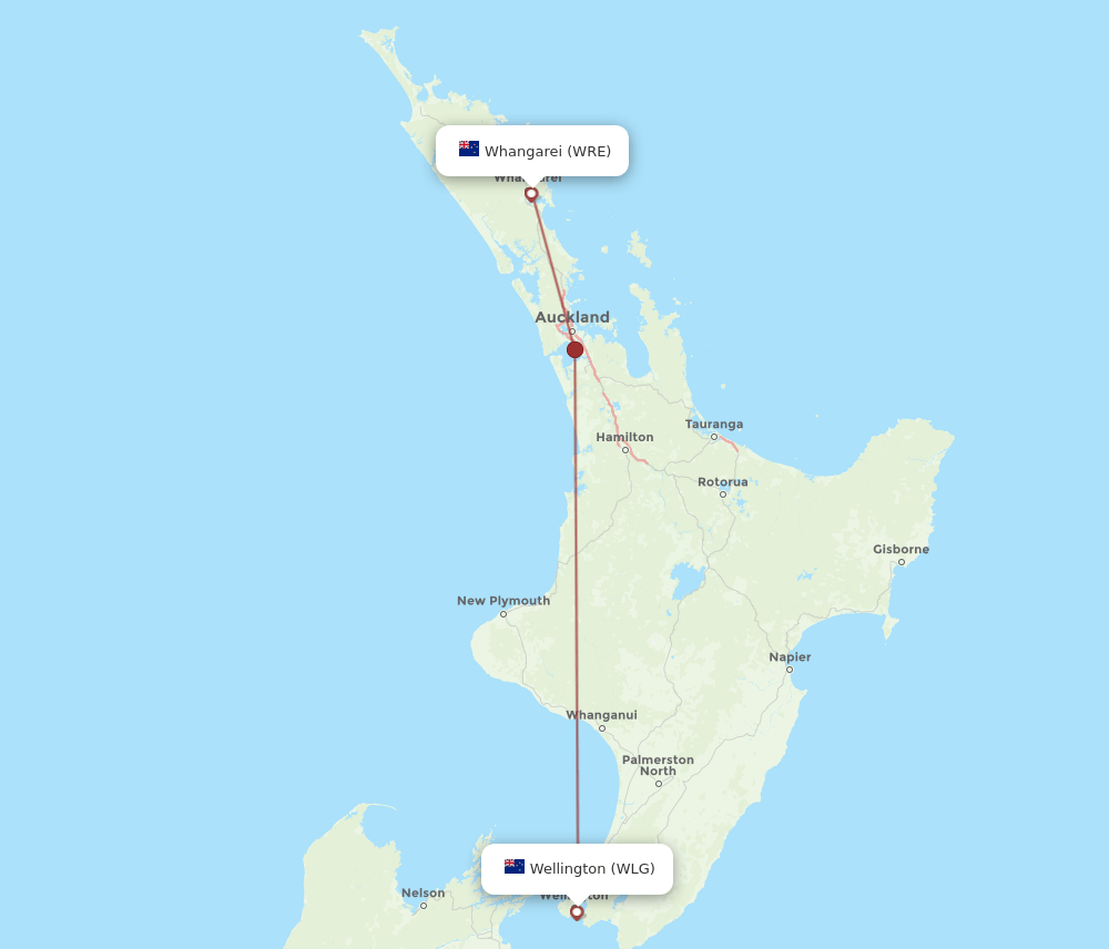 WLG to WRE flights and routes map