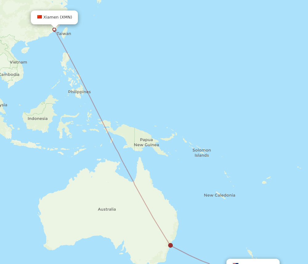 WLG-XMN flight routes