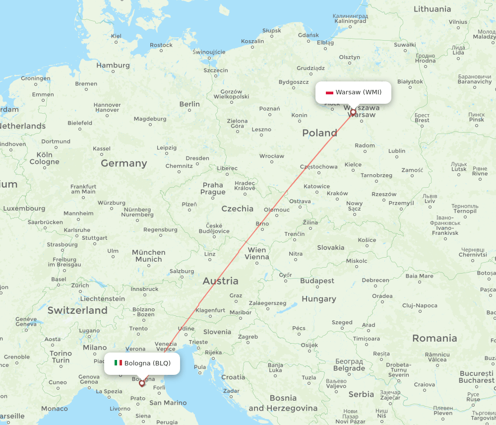 Modlin - Bologna route map and flight paths