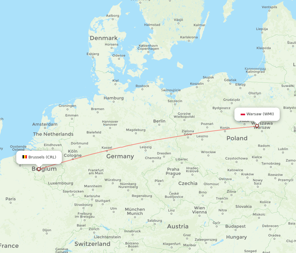 Modlin - Brussels route map and flight paths