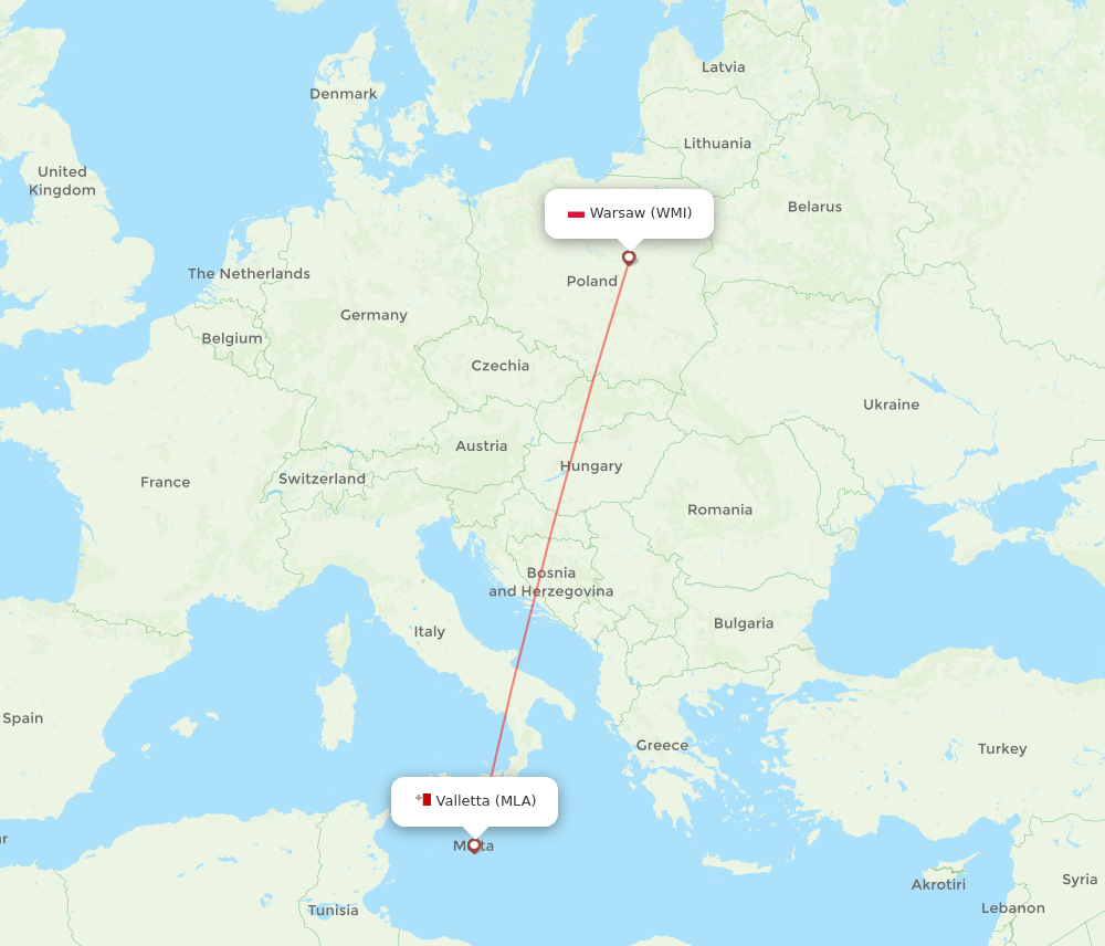 WMI to MLA flights and routes map