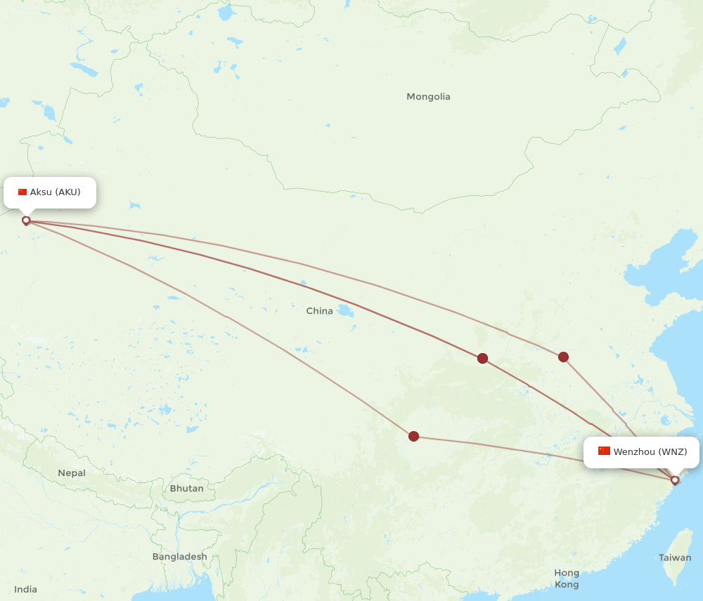 WNZ to AKU flights and routes map